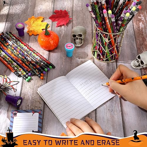Miniatura 4 de 360 lápices de Halloween con borrador, divertido surtido de lápices temáticos de Halloween, fantasma, calabaza, esqueleto, murciélago, araña,