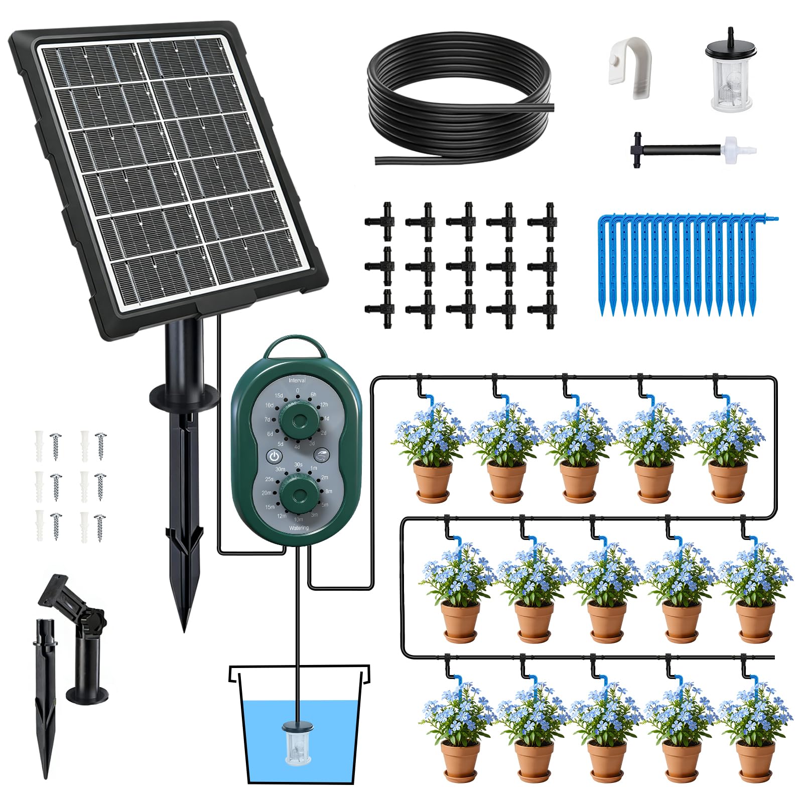 Solar Bewässerungssystem Garten 2026 Urlaubsbewässerung Tropfbewässerung mit Timer, 15m Automatische Bewässerung 132 Modi, Bewässerungssystem Balkon, Bewässerung für Hochbeet, Gewächshaus, Pflanzen