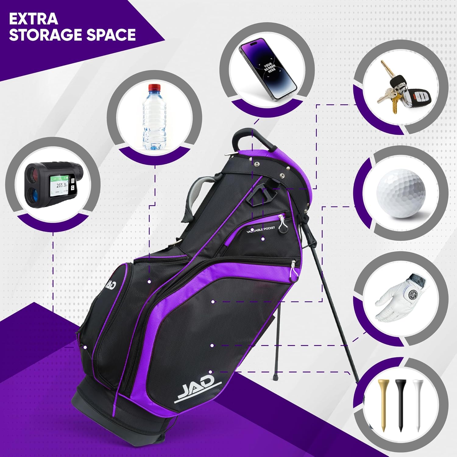 JAD Lightweight Womens Golf Bag, Golf Stand Bag for Women/Ladies, 14-Way Top Dividers, Ultra Lightweight, Large Pockets for Accessories, Durable Water Resistant