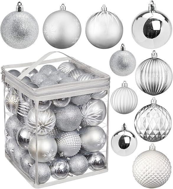50 Packs Christmas Baubles Ornaments for Christmas Tree, Delicate Christmas Decoration Baubles Craft Set Shatterproof Christmas Tree Decoration Baubles Kit for New Year Party Wedding Party