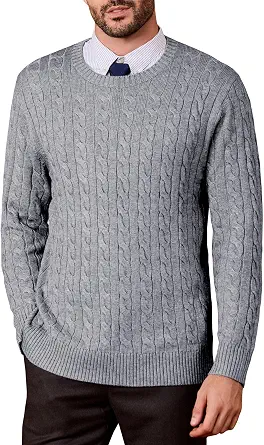 Kallspin Men's Crew Neck Sweater Wool Blend Cable Knit Pullover