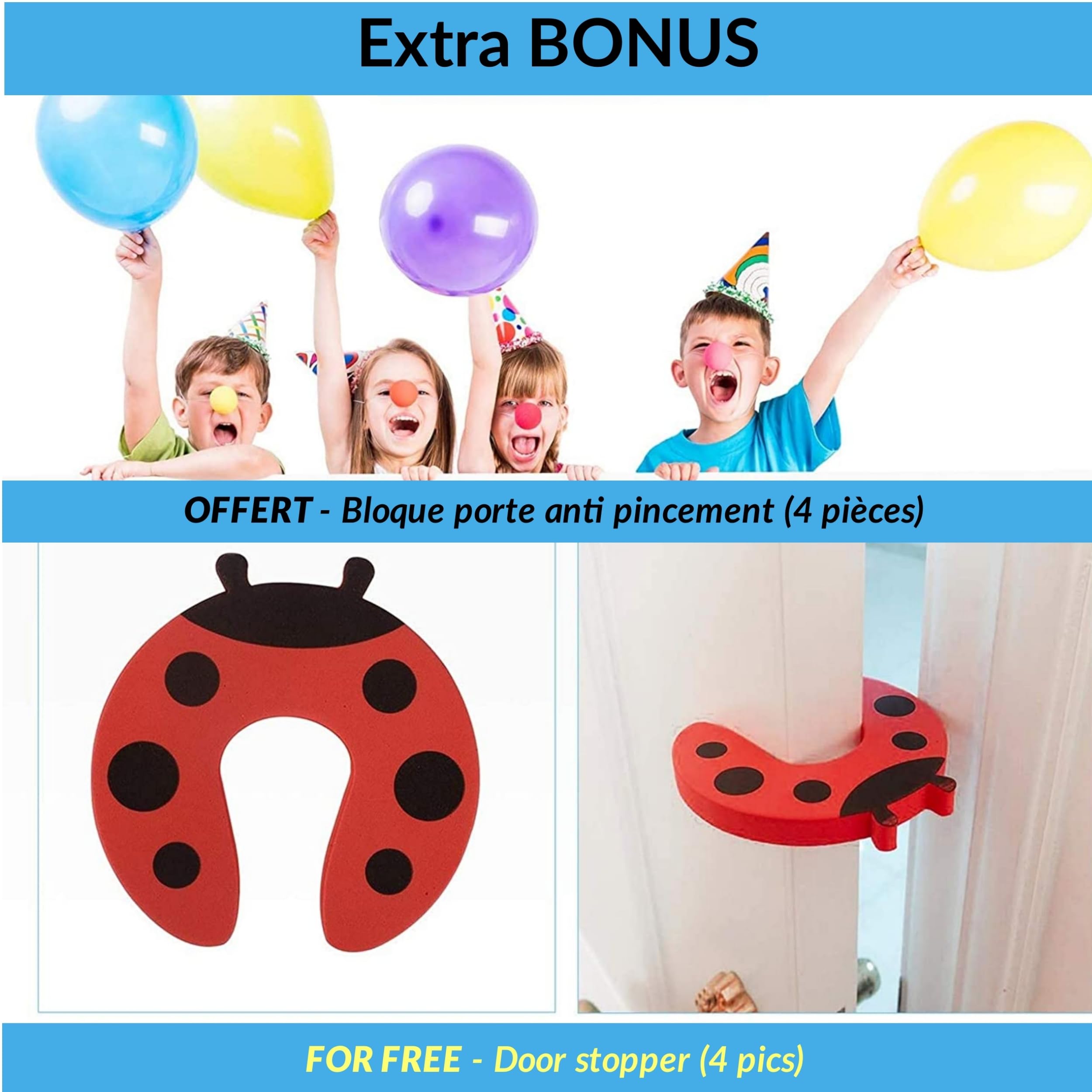 Securite Okna i szafka dla dzieci: [x6 sztuk] + bonus | Przekładnia okienna PVC bez wiercenia | Blok drzwiowy, zamek do lodówki, zamek | Oferta ochronna na palce drzwi x4| Zestaw Security Home