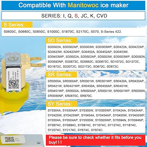 Miniatura 5 de 000009123 IH9123 33129026 válvula de entrada de agua para máquinas de hielo manitowoc, 120V 60Hz 5W se adapta para I, IB, S, SD, JC, QR, SD y K