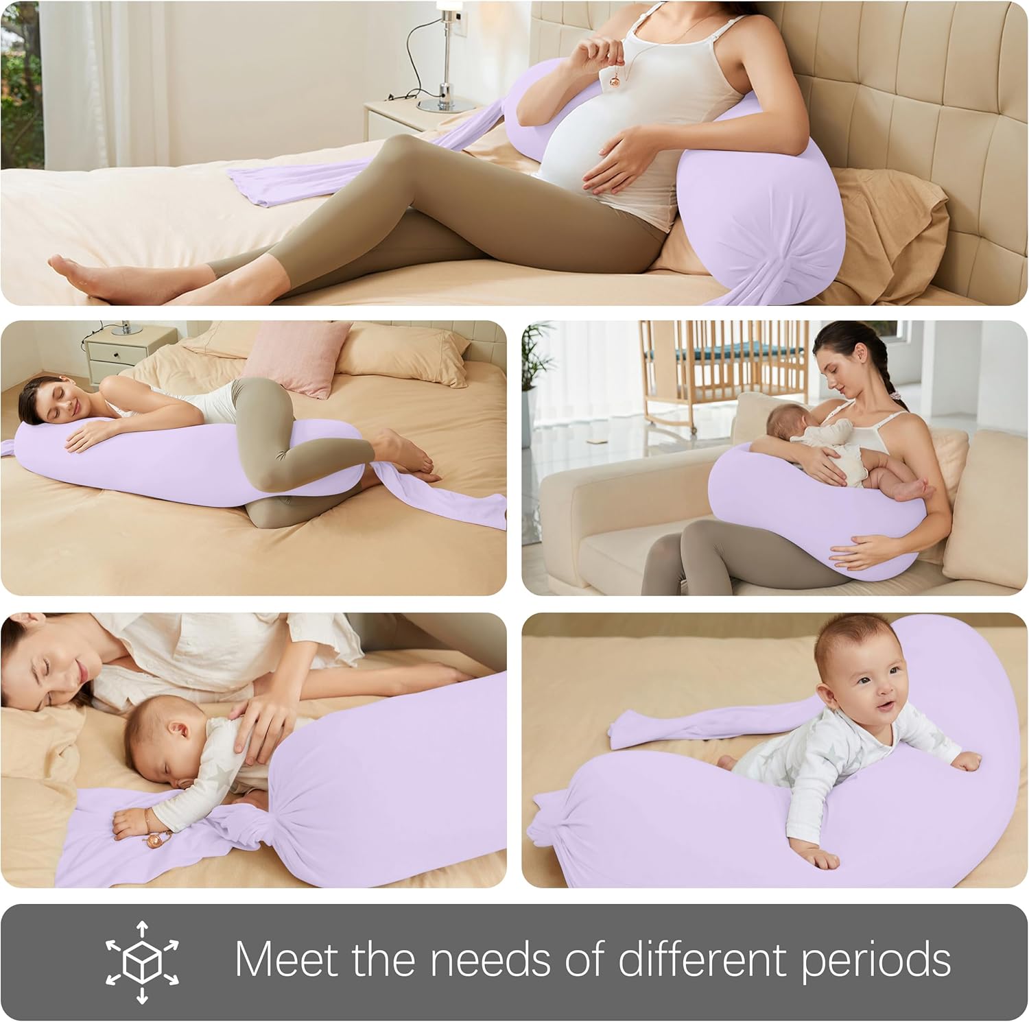 MOON PARK Pregnancy Pillow - Incredibly Smooth and Soft Cooling Cover I Shaped Full Body Maternity Pillow with Removable Cover - Support for Side, Back, Legs, Belly, HIPS - Purple