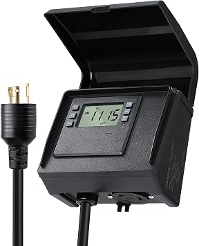 SURAIELEC Digital Pool Timer for Above Ground Pools, NEMA L5-20R Twist-Lock Plug-in Timer, 20A 125V 1HP, Programmable 7-Day Schedule, Weatherproof Cover, for Pool Pumps, Heaters and Lights