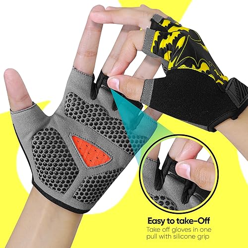 Miniatura 3 de Guantes de ciclismo de medio dedo para niños, antideslizantes, acolchados, antideslizantes, sin dedos, para niños y niñas, ideales para BMX, MTB,