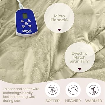 Thermee Micro Flannel Heated Blanket - Twin Size, 10 Settings, Rapid Heating, Luxuriously Soft - Sage