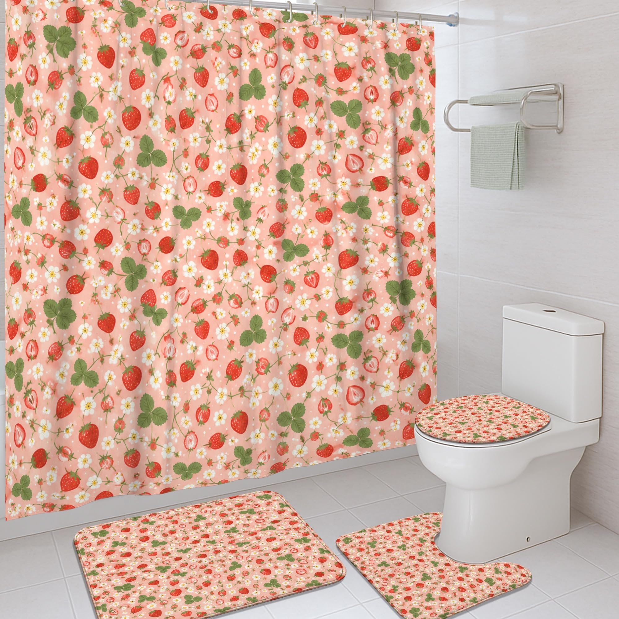 Rideau de douche en polyester lavable au motif floral et fruité rafraîchissant