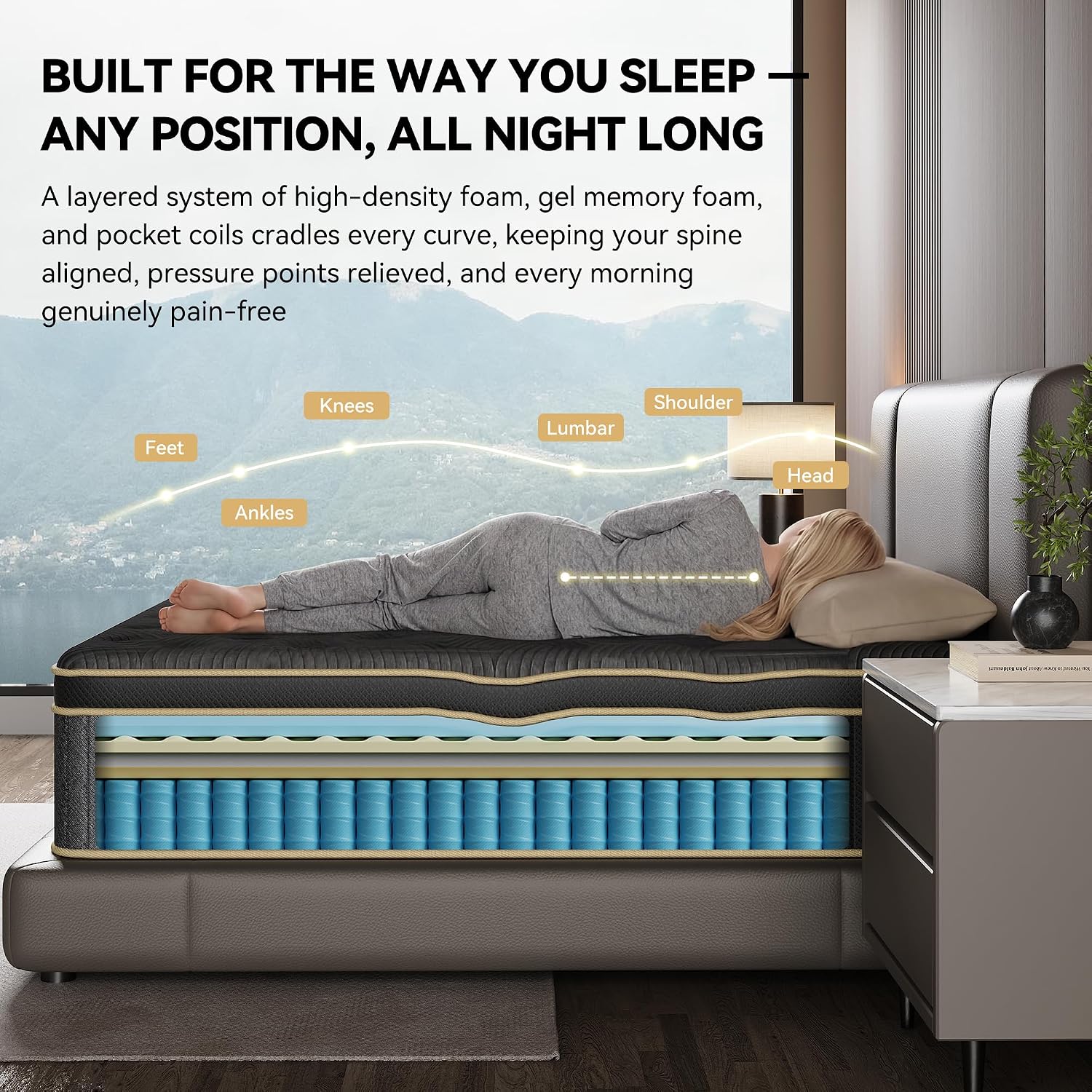 Mattress Queen Size, 12 Inch Queen Hybrid Mattress in a Box | Memory Foam with Individual Pocket Springs, Motion Isolation, Pressure Relief, Strong Edge Support & Breathable Comfort thumbnail