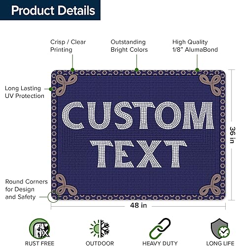 Miniatura 1288 de My Sign Center - Letrero personalizado, 11 colores de fuente, 13 estilos de fuente, 4 opciones de agujero, 22 tamaños, 8 x 32 pulgadas, sin óxido,