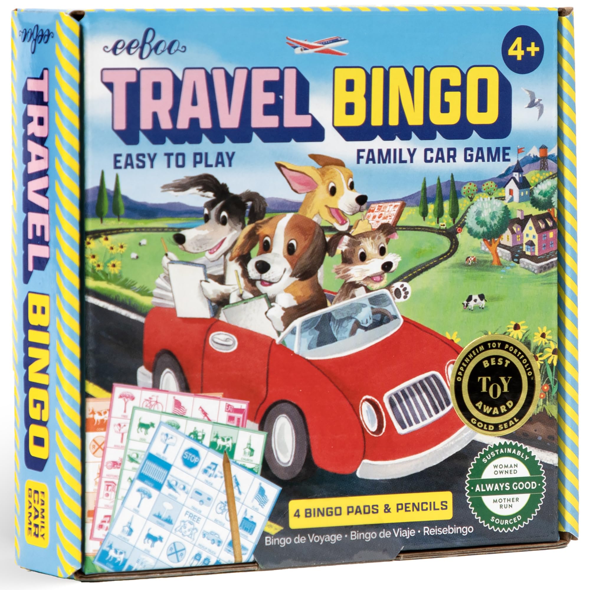 eeBoo Travel Bingo for Kids, Car Game with 4 Pads &amp; Pencils, Ages 5+