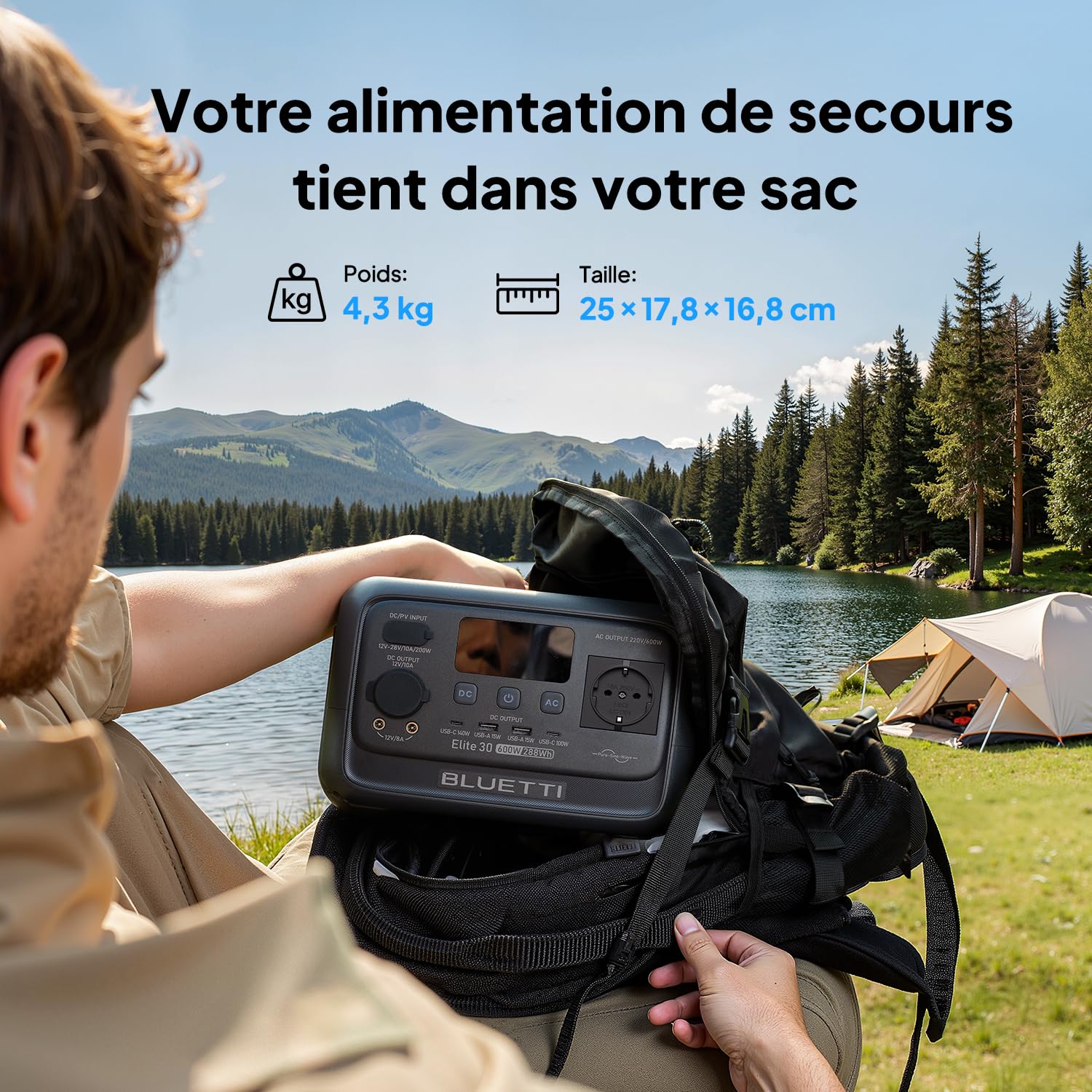 BLUETTI Elite 30 V2 Générateur Électrique Portable, Recharge de 0-100% en 70 Min, 288Wh 600W (Puissance de Surcharge 1500W), Batterie Nomade LFP, Solaire/CAC/Voiture, Pour Panne de Courant, Camping