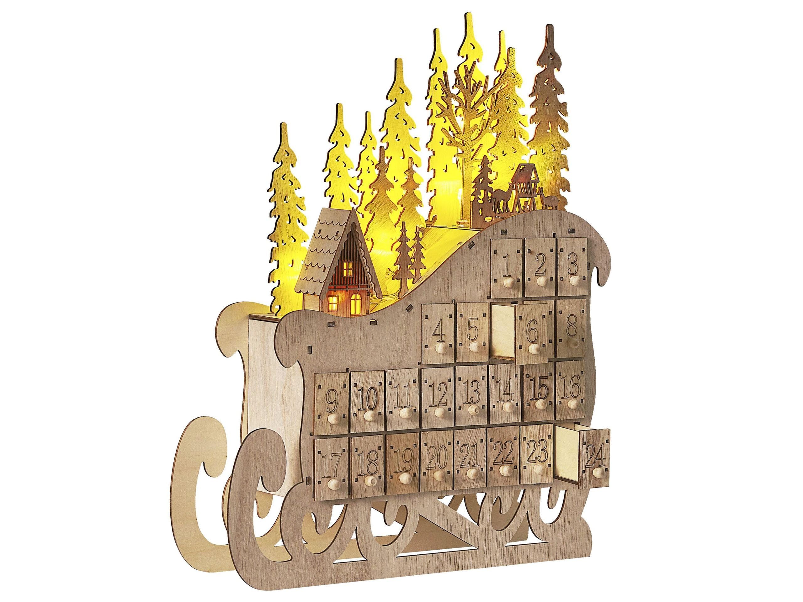 Beliani Deko LED Adventskalender Holz Hellbraun Schlitten zum Befüllen Aufstellen Impala