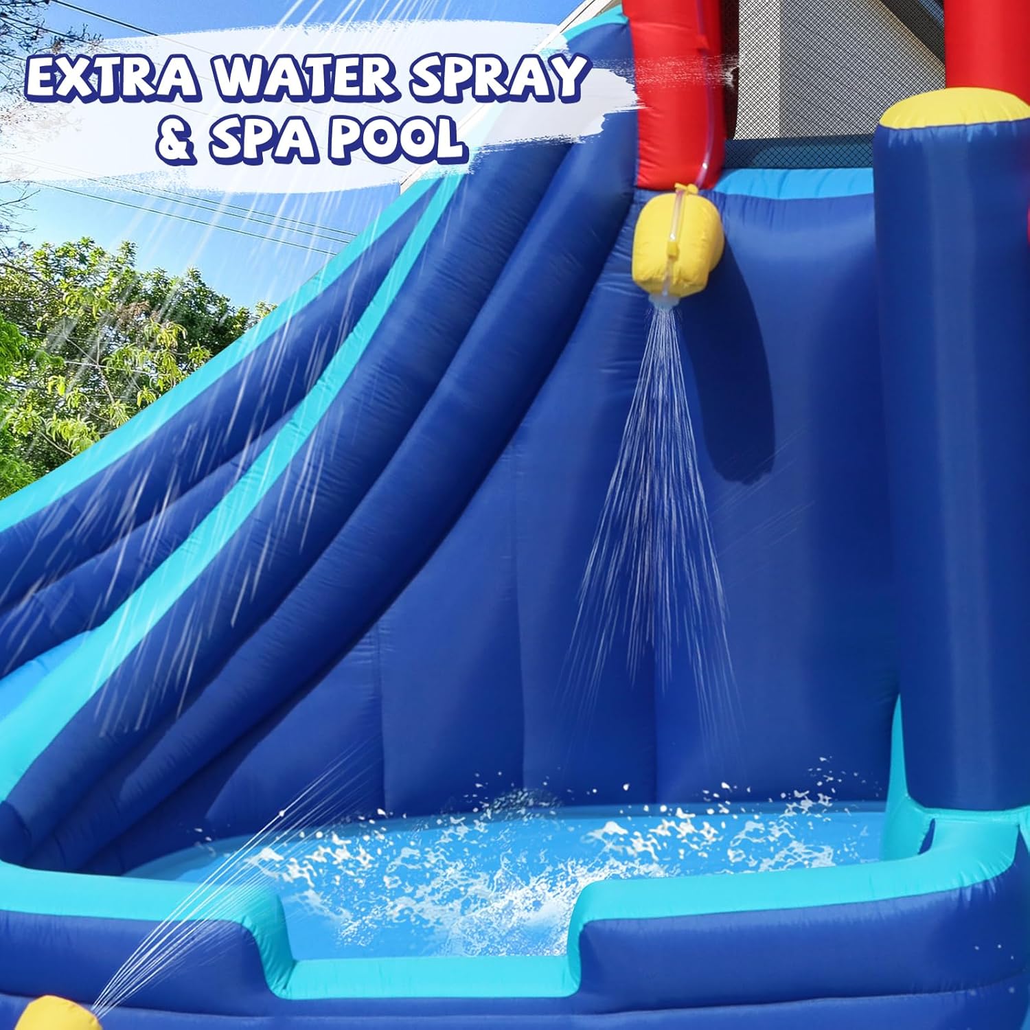 Action Air Inflatable Water Slide for Kids, Backyard Water Park with Big Bouncy Area, Splash Pool, Long Slide, Water Cannon & Sprinkler, 193x138x91 Inch Outdoor Bouncy Castle for Summer Party Fun