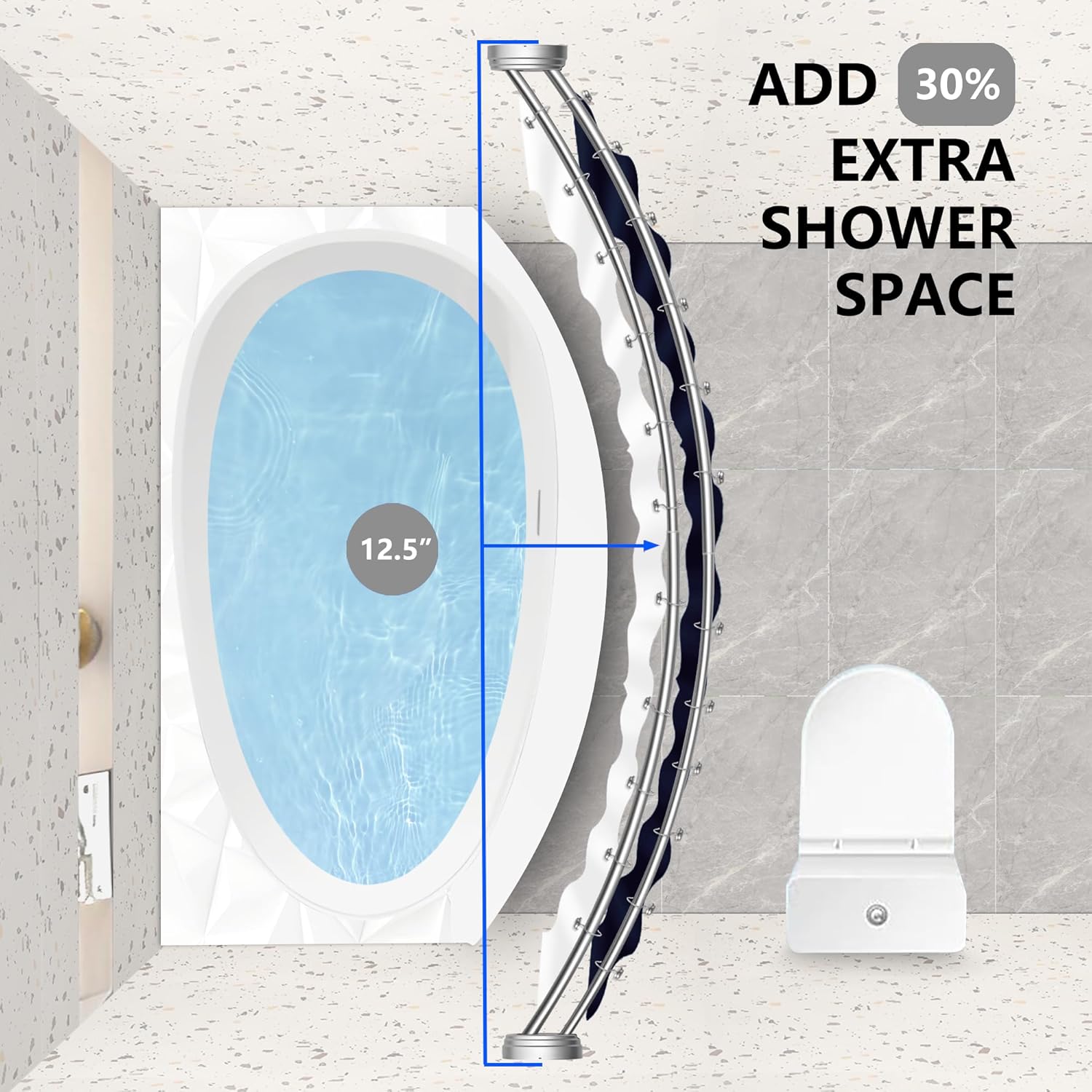 Utopia Alley Rustproof Wall Mounted Aluminum Double Curved Shower Curtain Rod, Screw Mount Rod, Secure Than Tension, Adjustable Shower Rod from 45" to 72", Includes shower liner & hooks (Chrome)