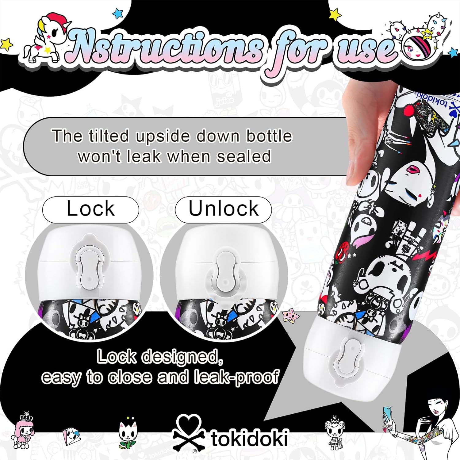 Tokidoki Unicorno Bottle 17oz Insulated Stainless Steel Water Bottle Reusable Vacuum Insulated Water Bottle Tumbler with Leak Proof Flip Bottle for Travel Office Gym (BN_allstars) - Image 4