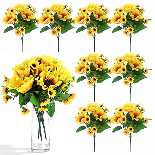 Sunflowers Artificial Flowers, 8 Pack Flexible-stem Bouquets Fall Flowers |