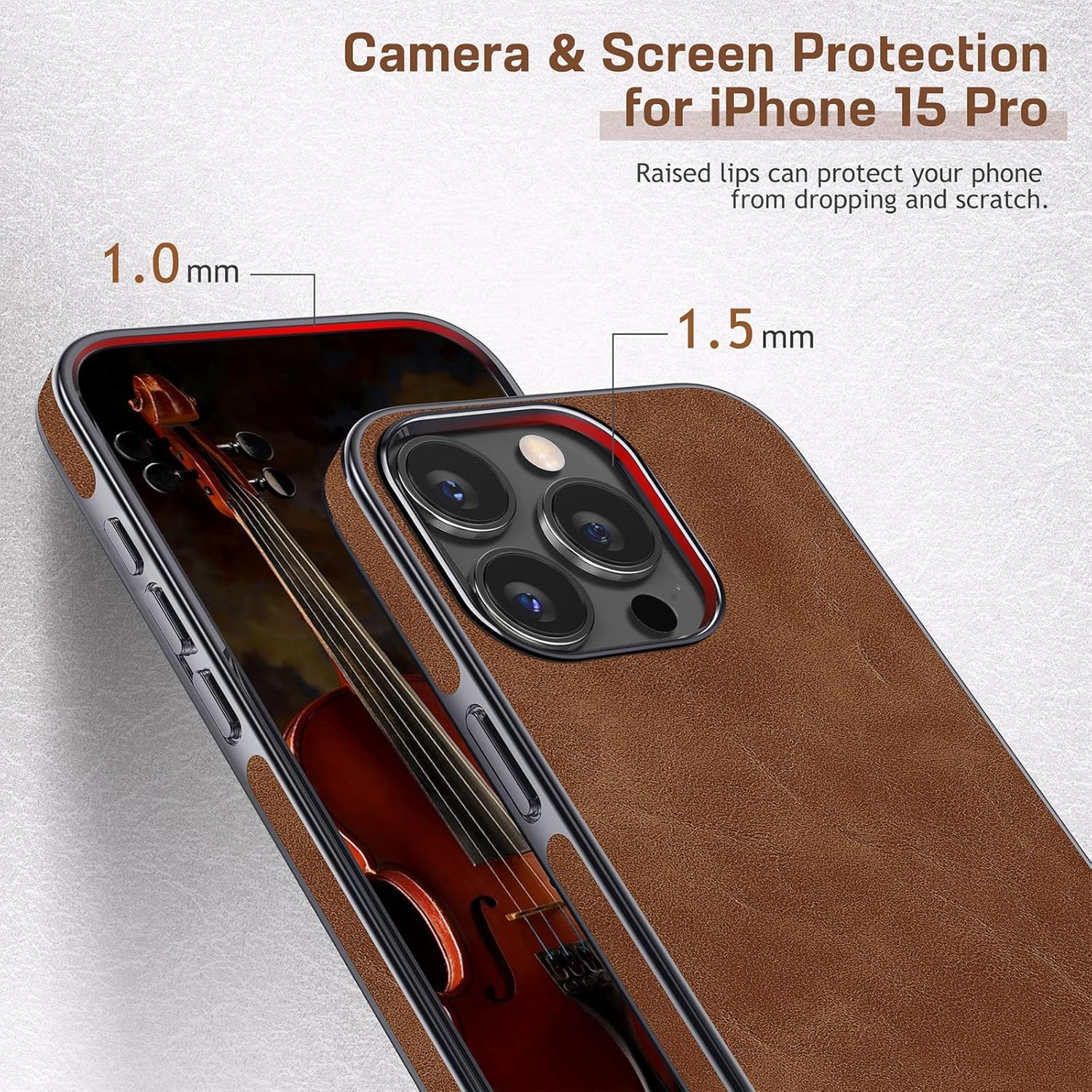 LOHASIC for iPhone 15 Pro Leather Case, Luxury Vintage Slim Thin PU Flexible Bumper Non-Slip Grip Shockproof Full Body Protective Cover Men Women Phone Cases for iPhone 15 Pro 6.1 inch (2023) - Khaki - Image 6