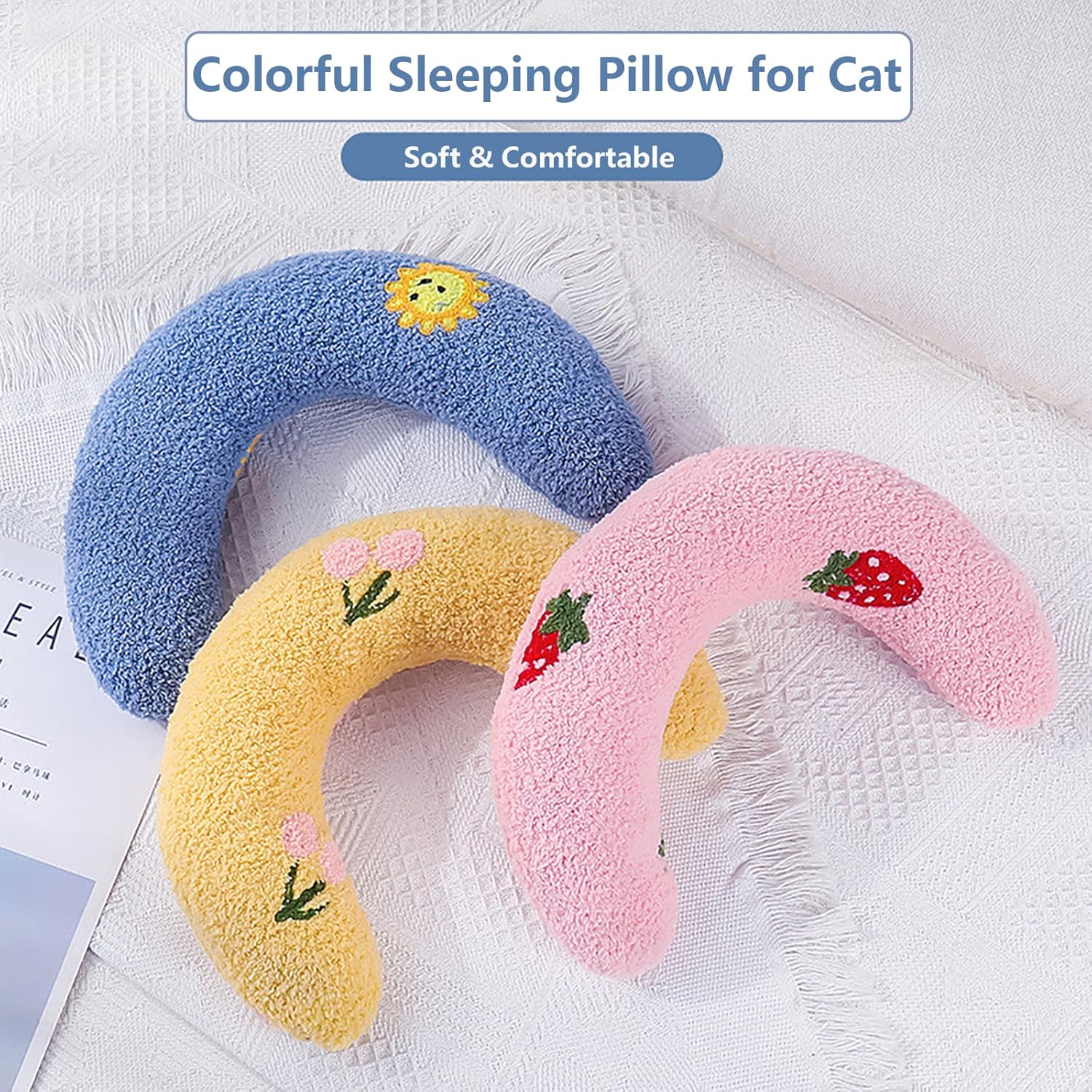 review 3 Pack Little Cat Pillow for Indoor Cats Puppy Kitten Pillow Bed Curl UP Half Donut Pet Sleeping Improve Pillow for Female Girl Cats Male Boy Cats