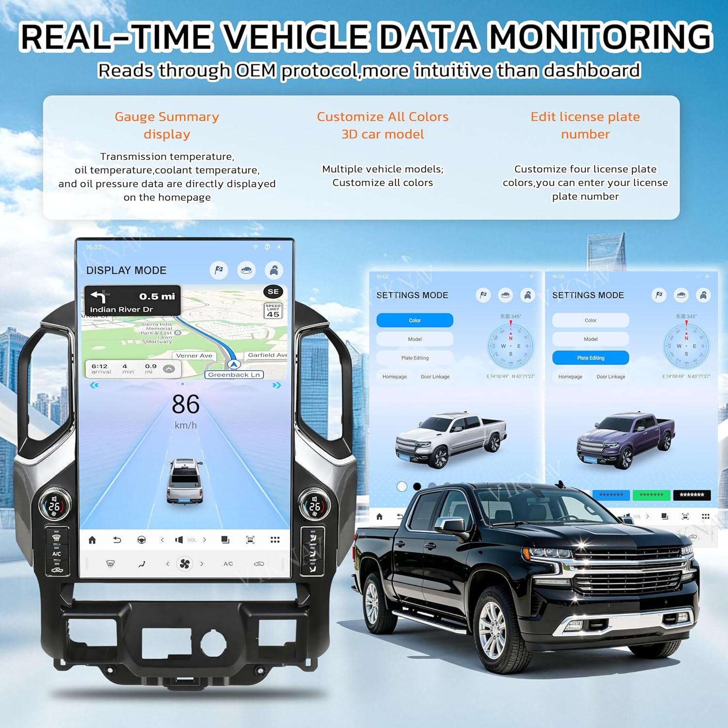 Upgrade 17.2 Inch Android 14 Car Radio for Chevrolet Silverado GMC Sierra 1500 2019-2024 Touch Screen Wireless Carplay Android Auto GPS Navigation Multimedia Player Head Unit (2019-2024 Model)