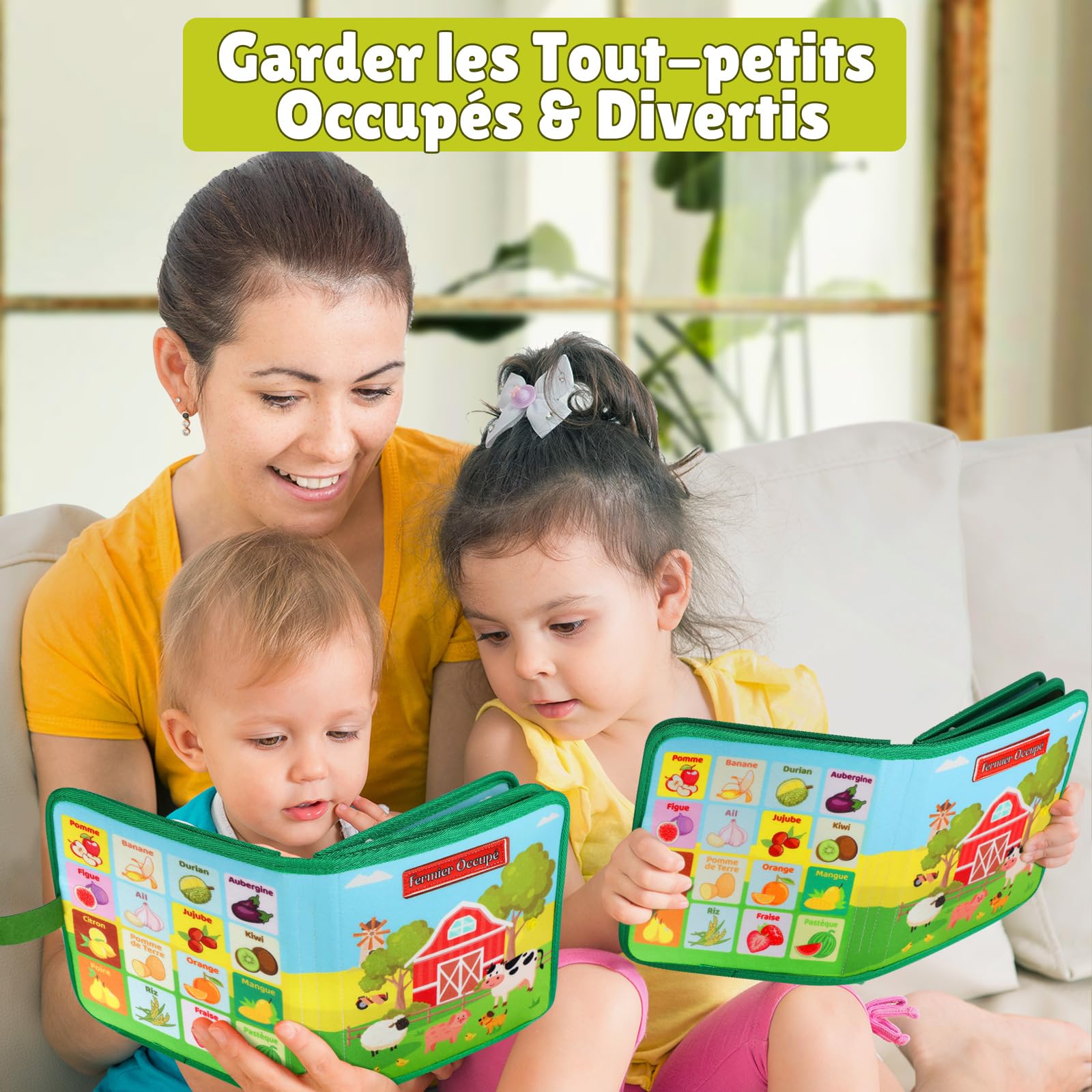 Quanquer Busy Board Française - Livre Occupé de Ferme Montessori pour 1 2 3 Ans Enfants - Planche d'Activités Jouet Éducatif Sensoriel Préscolaire -Jouets de Voyage pour Tout-Petits(Française Version)