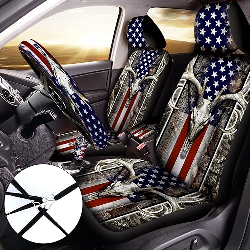 Miniatura 2 de Juego completo de 26 fundas de asiento de camuflaje con bandera estadounidense, accesorios de automóvil, camión, funda para volante, alfombrillas