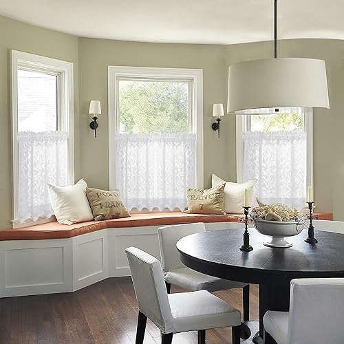 Miniatura 8 de Leia - Cortinas traslúcidas blancas de 36 pulgadas, 2 piezas, textura jacquard aireada y transpirable, cortina para cocinadormitoriohabitación ivng,