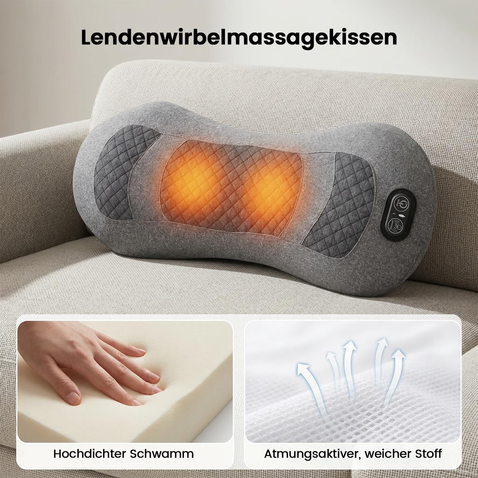 3-in-1 kabelloses Rückenmassagegerät für Rückenschmerzen | Wärme, Vibration & sanfte Traktion, geeignet für Ischias, nutzbar im Auto, Bett, Bürostuhl und auf Reisen