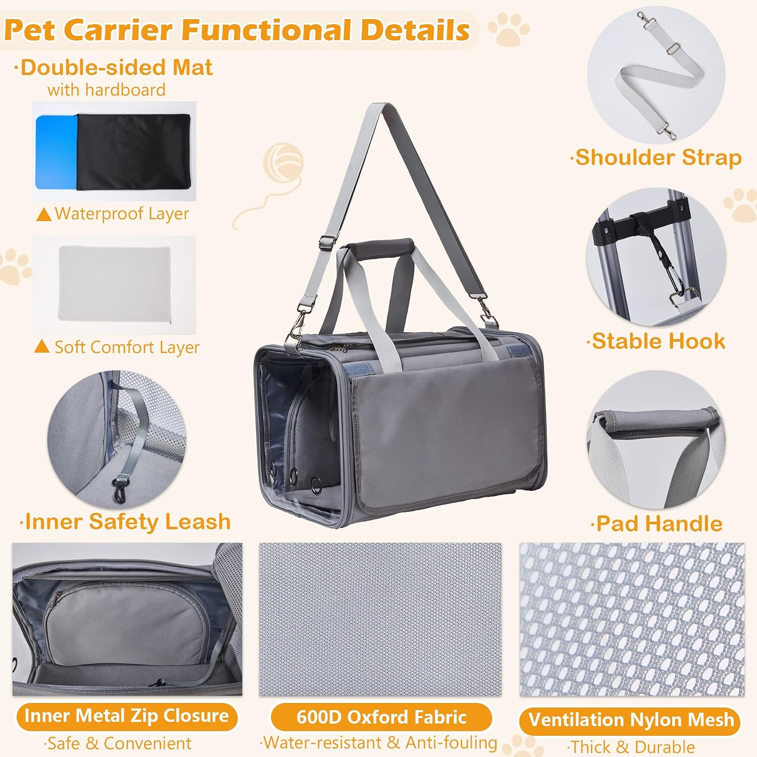 Soft Cat Carrier with Detachable Wheels Expandable - Dog Carrier Foldable Pet Carrier for Cats and Dogs for Travel Outdoor Camping Indoor
