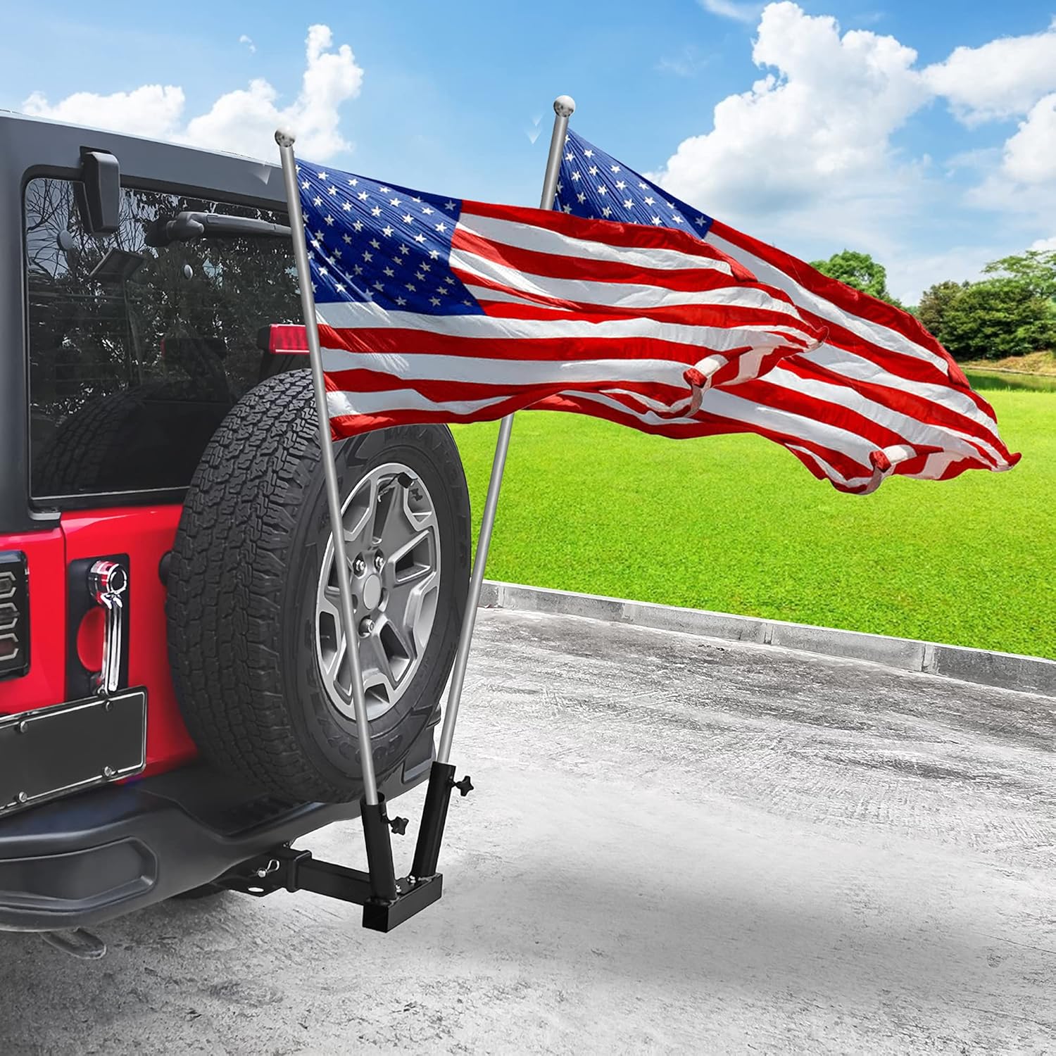 KAIRAY Hitch Mount Dual Flagpole Holder Universal for Standard 2 inch Receiver fit for Truck SUV RV Pickup