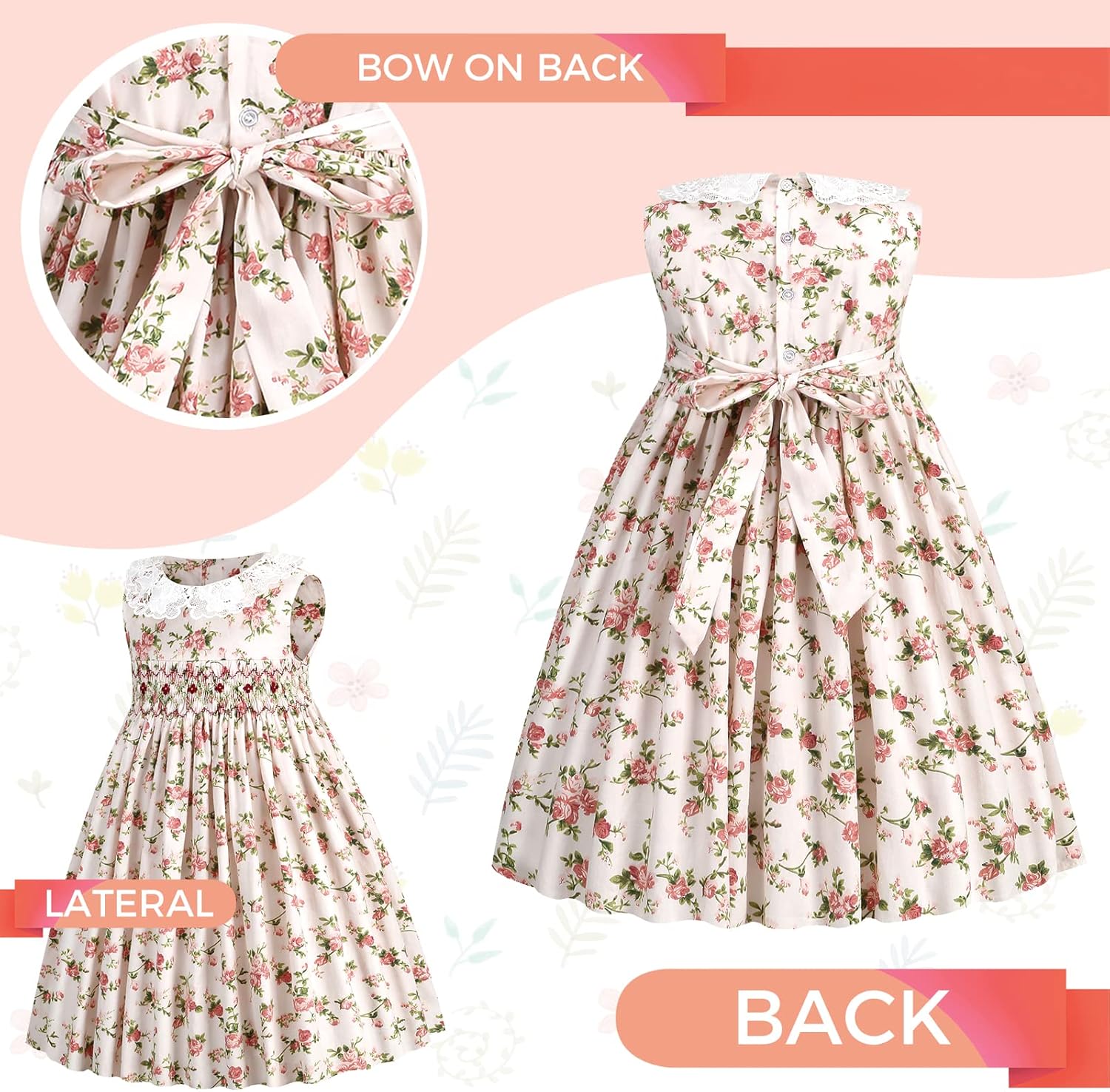 Girls Smocked Blue Dress Toddler Floral Summer Dress Vintage Dresses Kindergarten Graduation Dress - Image 4