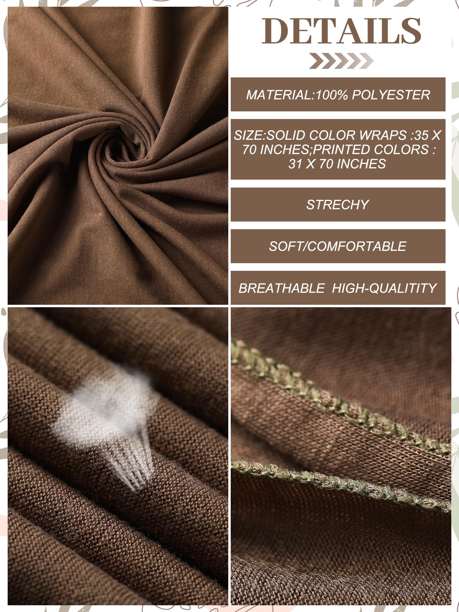 Afrikanischer Schal für Damen, Kopfbandagen für schwarze Frauen, Stretch-Turbane, Jersey, Hijab, Schal, Haarband, leicht, 4 Stück, Einfarbig, gedruckte Farbe, about 35 x 70 inches/ 90 x 180