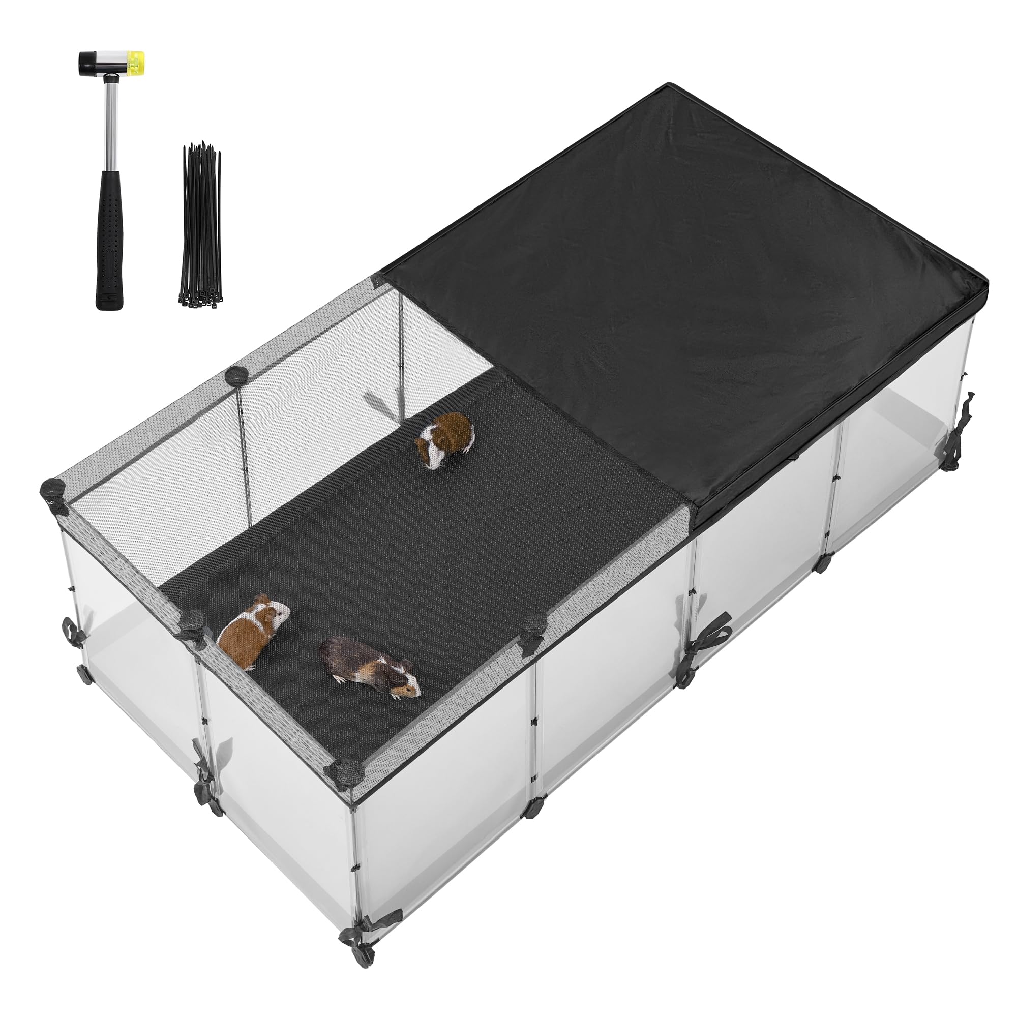 SONGMICS Ogrodzenie dla małych zwierząt, półprzezroczyste panele, oddychająca tkanina, wodoodporna mata, dla królika, jeża, świnki morskiej, fretki, 144 x 74 x 47 cm, biała chmura LPC015W01