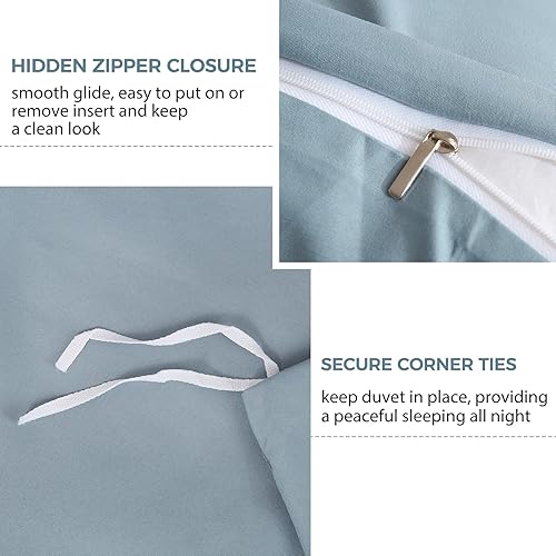 Miniatura 3 de JSD - Juego de funda de edredón color azul polvo, tamaño individual, 2 piezas, infantil, de microfibra, con funda de almohada, cierre de cremallera,