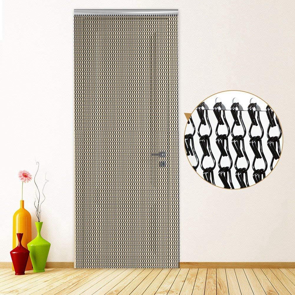 2.1m Black Aluminum Chain Curtain, Room Divider Ventilated Environment Enhancer Partition Chain for Doorways Kitchen Shop