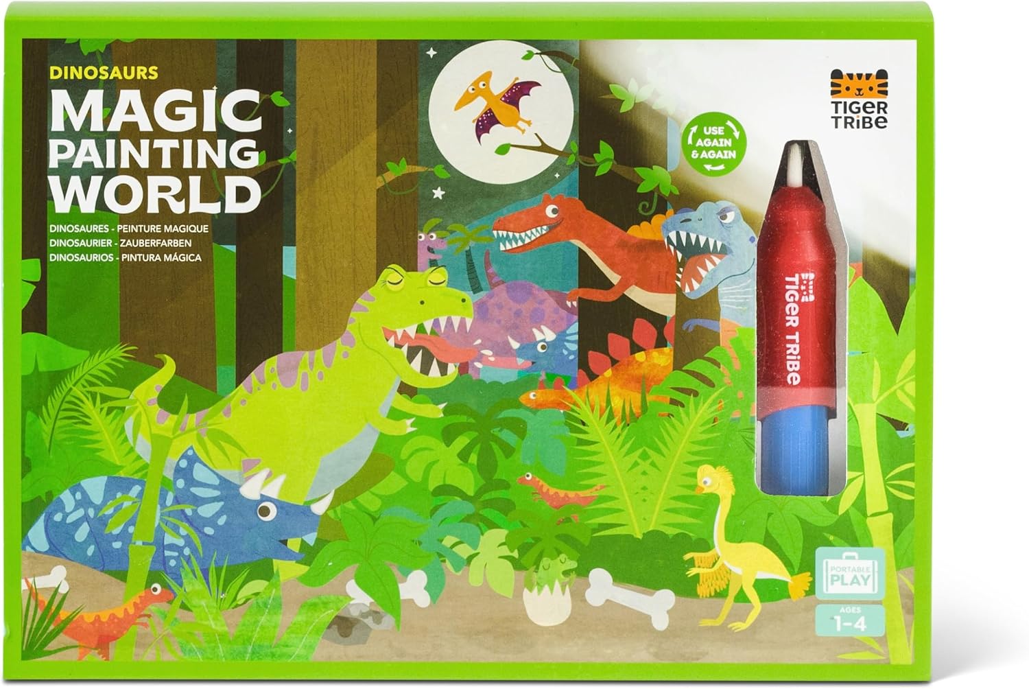 Tiger Tribe Magic Water Painting World Dinosaur Set - Mess-Free Reusable Arts & Crafts Fun for Kids Ages 1+ with 4 Unique Scene Reveal Cards