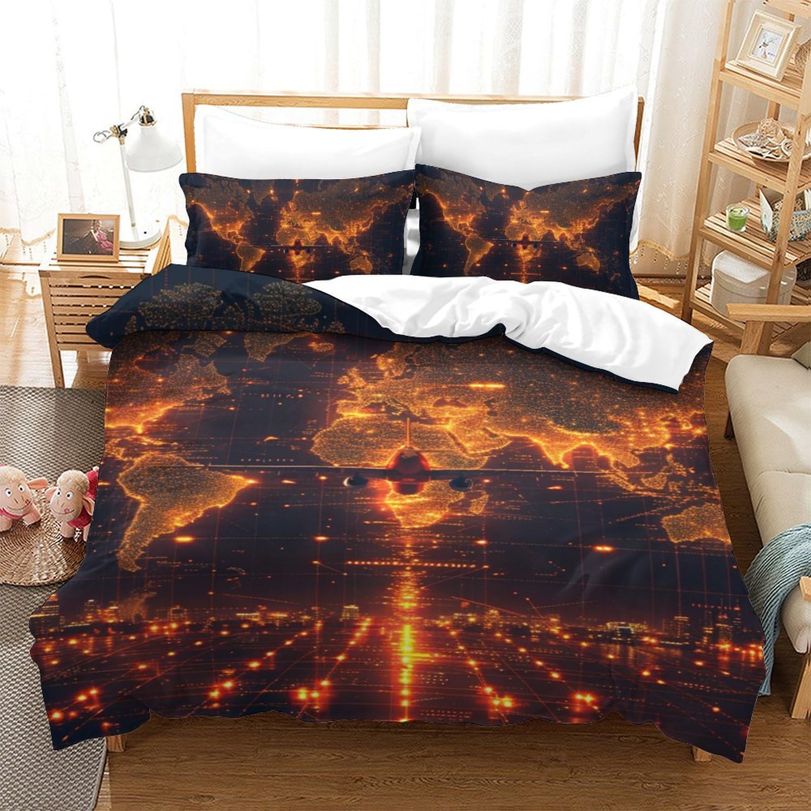 Housse de couette avion 3D en microfibre douce avec taie d'oreiller 140x200cm