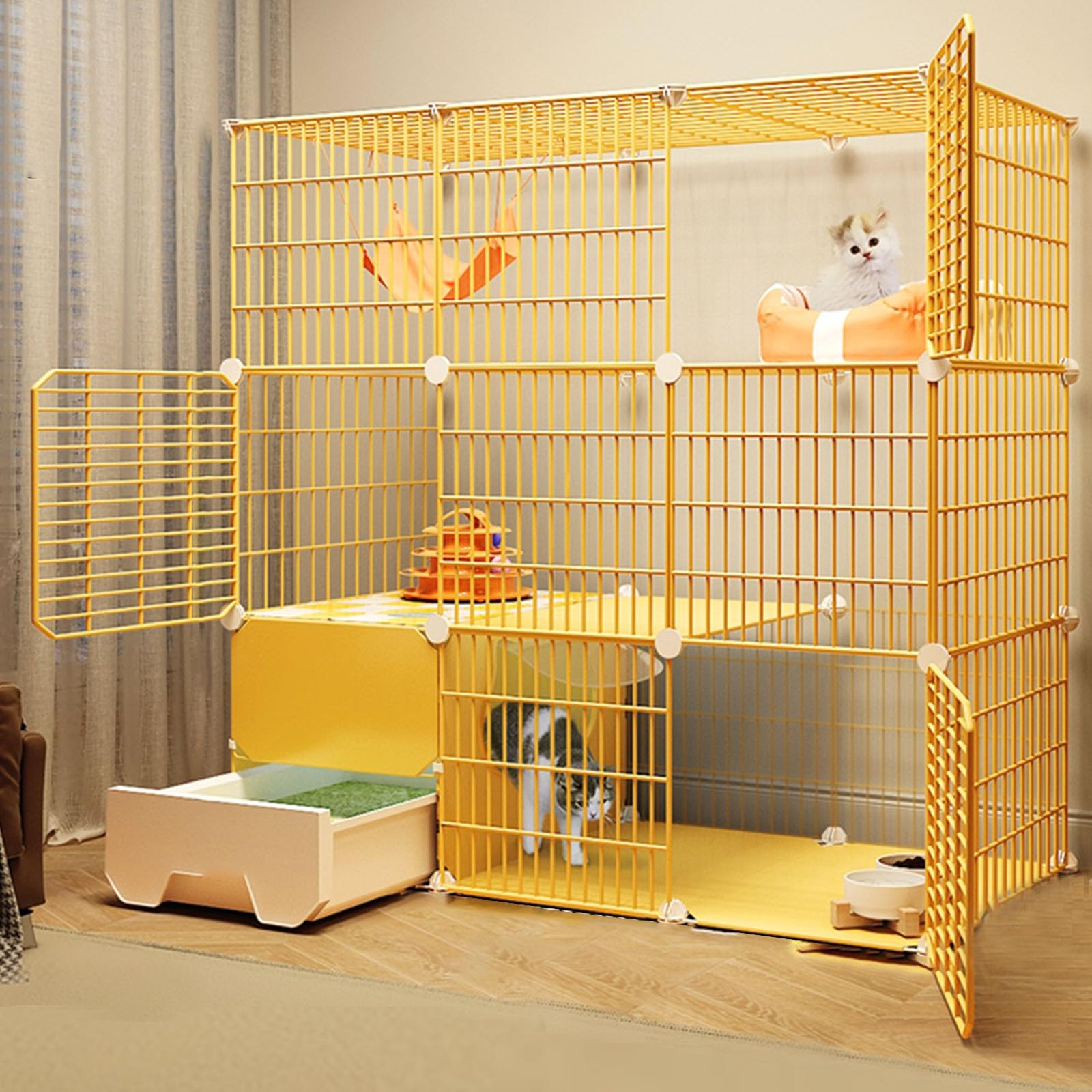Cat Cages Indoor with Litter Box fit 2 Cats Large Exercise Place Ideal DIY Cat Playpen for Cat and Small Animals Two Models(109 * 49 * 109cm)