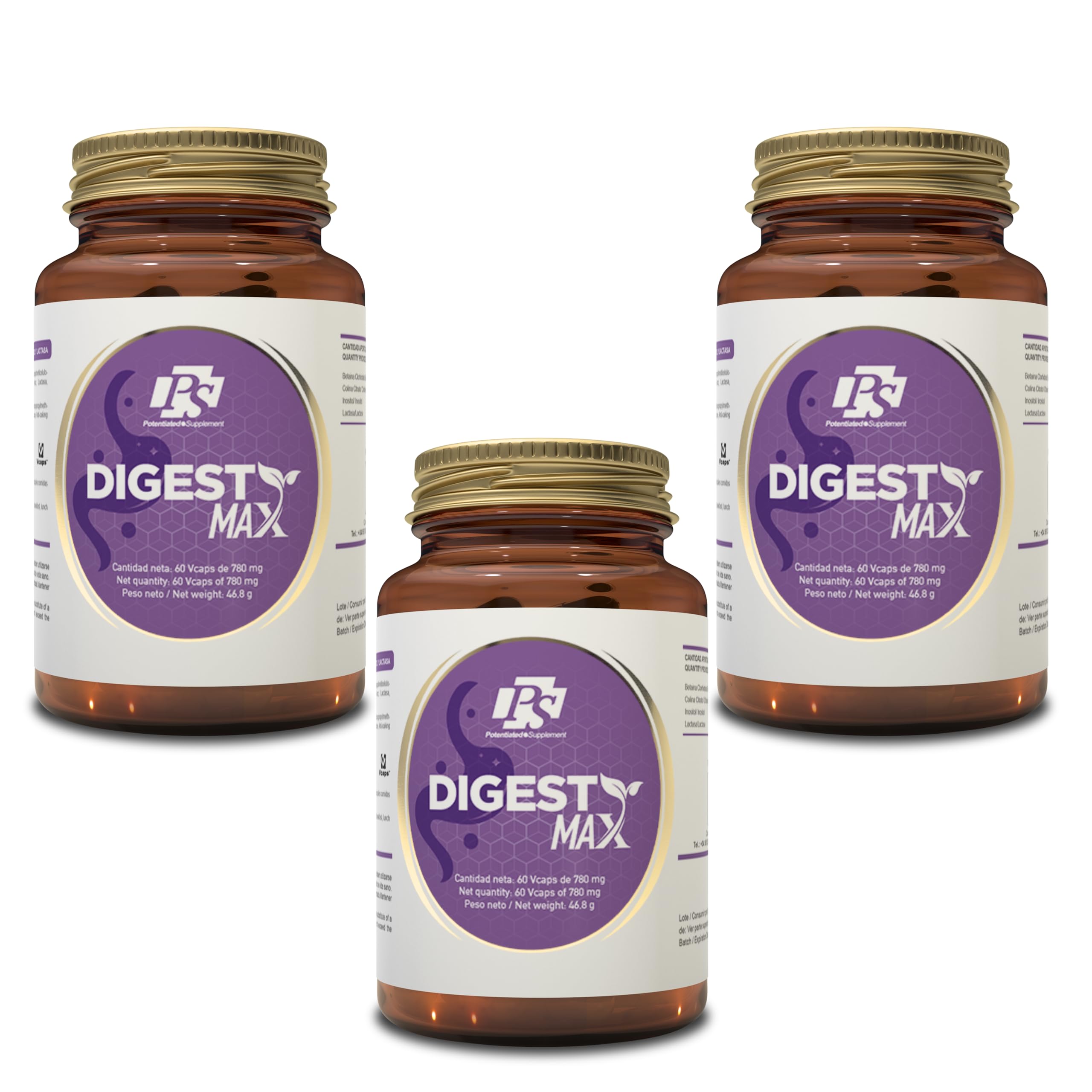 PS Digest Max PACK 3x2 - Complejo de Enzimas Digestivas, Apoya la Digestión Completa+Hígado con Lactasa, Betaína, Colina e Inositol, Alivia la Hinchazón y Digestiones Pesadas | 180 Cápsulas Vegetales