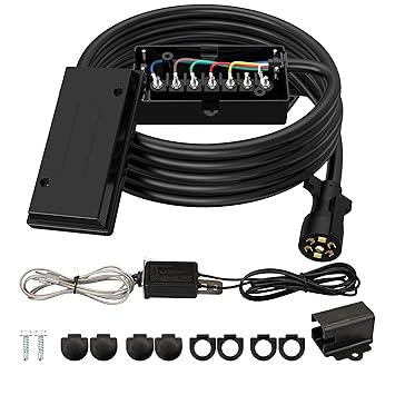 7 Way 16 Foot Trailer Cord with 7 Gang Junction Box Kit,Include 12V Breakaway Switch and Plug Holder, Trailer Connector Cable Wiring Harness with Waterproof Junction Box