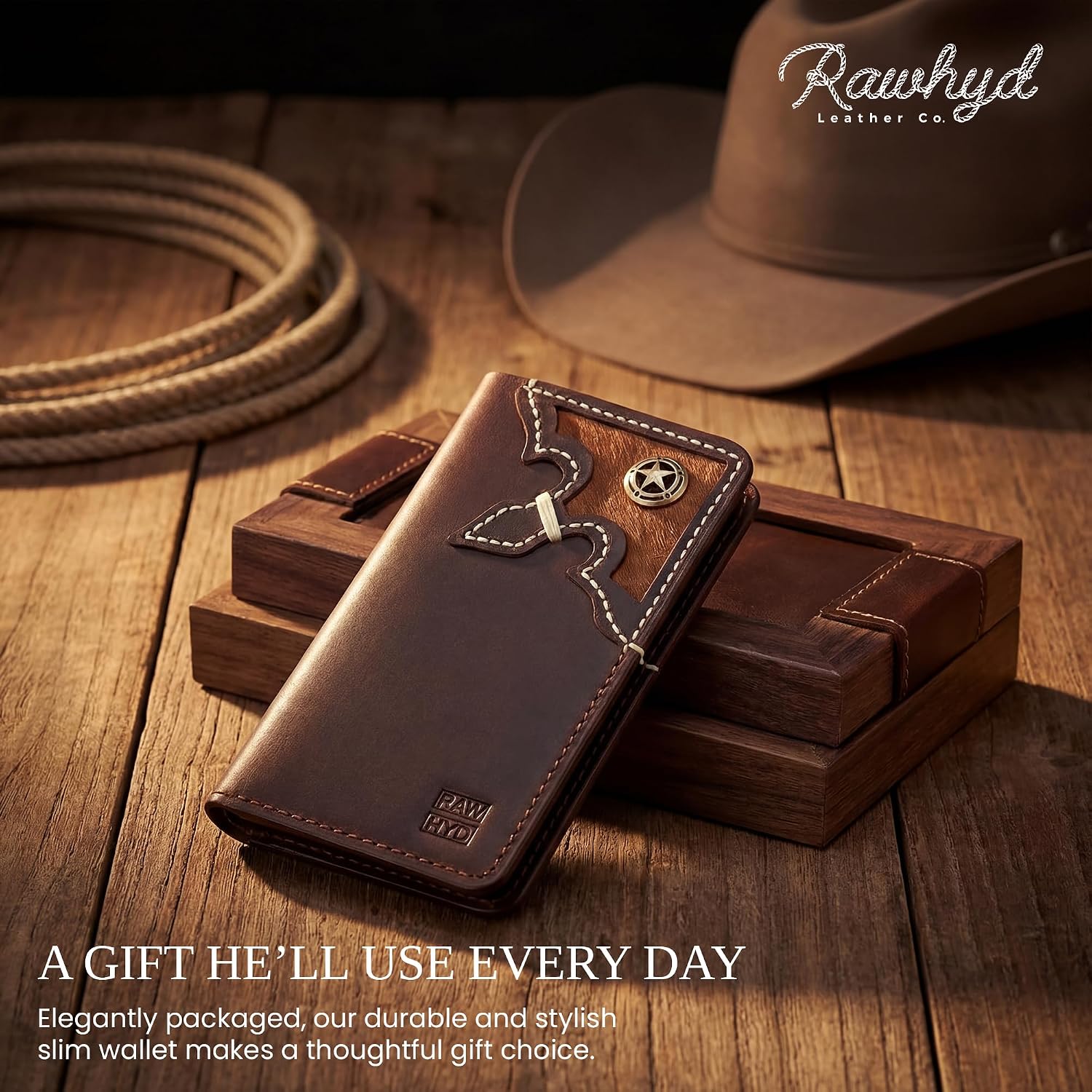 Full-Grain Leather Classic Long Bifold Wallet - Sleek Handcrafted Vertical Wallet - Compact Minimalist Men's Bifold Wallets w/ Multiple Card Slots, 2 Long Side Pockets, and Sleeve (American Flag)