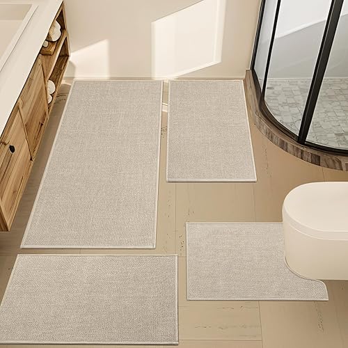 Miniatura 20 de YIHOUSE Juego de 2 alfombras de baño color beige, de secado rápido, delgadas, absorbentes, antideslizantes, lavables para inodoro y suelo