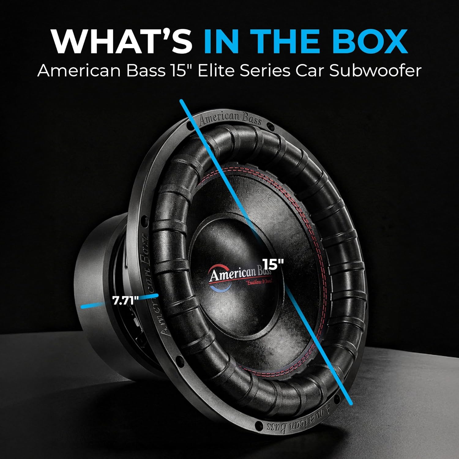 American Bass 15" Elite Series Car Subwoofer, 2400W Peak / 1200W RMS, Dual 4 Ohm and 3" 4-Layer Voice Coil, 150oz Magnet Heavy Duty Hi-Roll Surround, High-Performance Deep Bass in Car Audio Systems