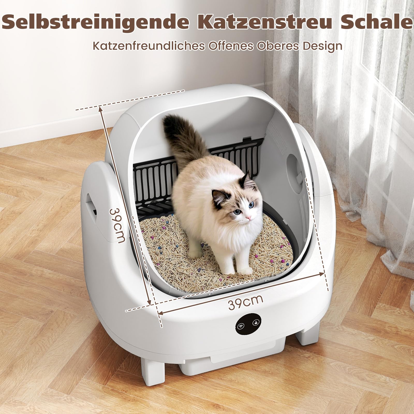 COSTWAY Selbstreinigende Katzentoilette, offen, Katzenklo selbstreinigend mit App-Steuerung, Geruchskontrolle & Sensorsicherheit, inkl. Müllbeutel, Aromatherapie-Box, automatisch für Mehrere Katzen