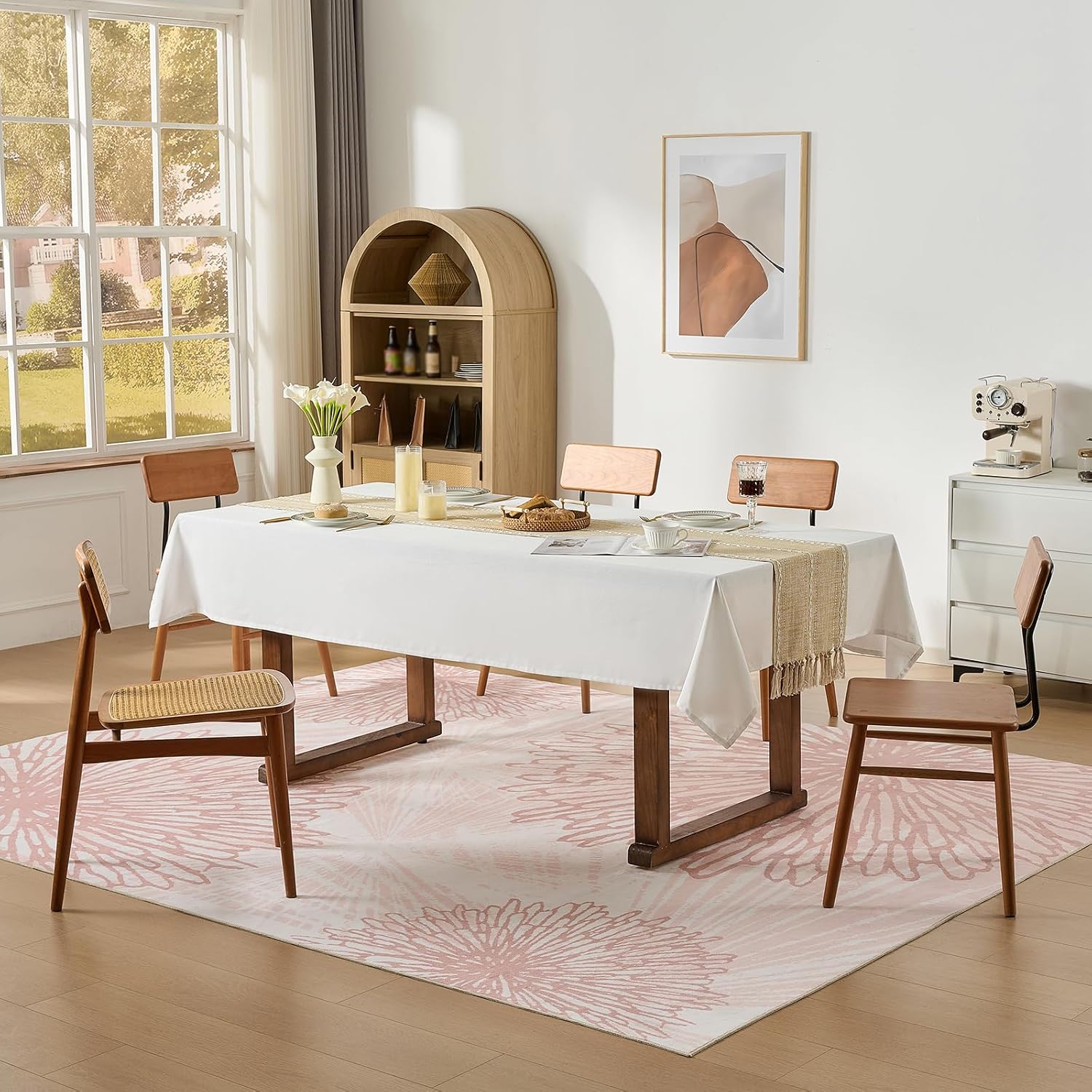 Pink Rugs for Bedroom Girls: 8x10 Modern Large Washable Soft Cute Boho Floral Pattern Area Rug Neutral Indoor Floor Non-Slip Carpet for Living Room Dining Nursery Kids Playroom Baby Room House Decor