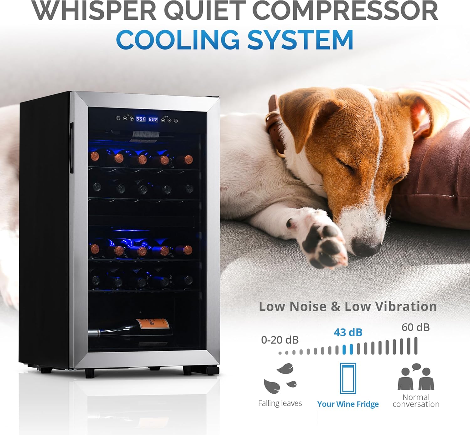 NewAir 19" Dual Zone Wine Fridge for 28 Bottles | Built-In or Freestanding Wine Cooler Refrigerator with Glass Door | Quiet Compressor Cooling & Exterior Digital Thermostat | Stainless Steel