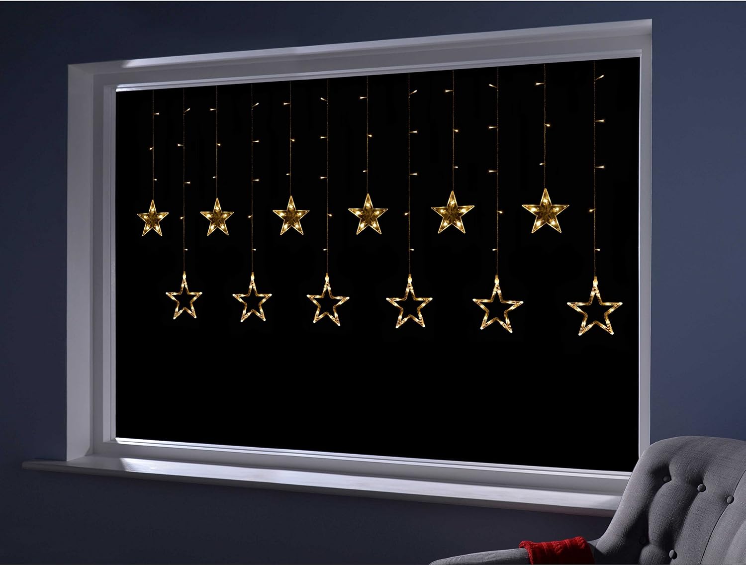 WeRChristmas Star Flashing Chasing Window Curtain Net Lights with 168 LED, 2 m - Warm White, 200 x 17 x 2 cm - Image 4