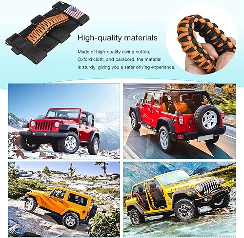 Miniatura 6 de GAIZON Paquete de 2 asas de agarre de barra antivuelco, asas de paracord para Jeep Wrangler CJ YJ TJ JL JK LJ JLU JKU Sahara Freedom Rubicon,