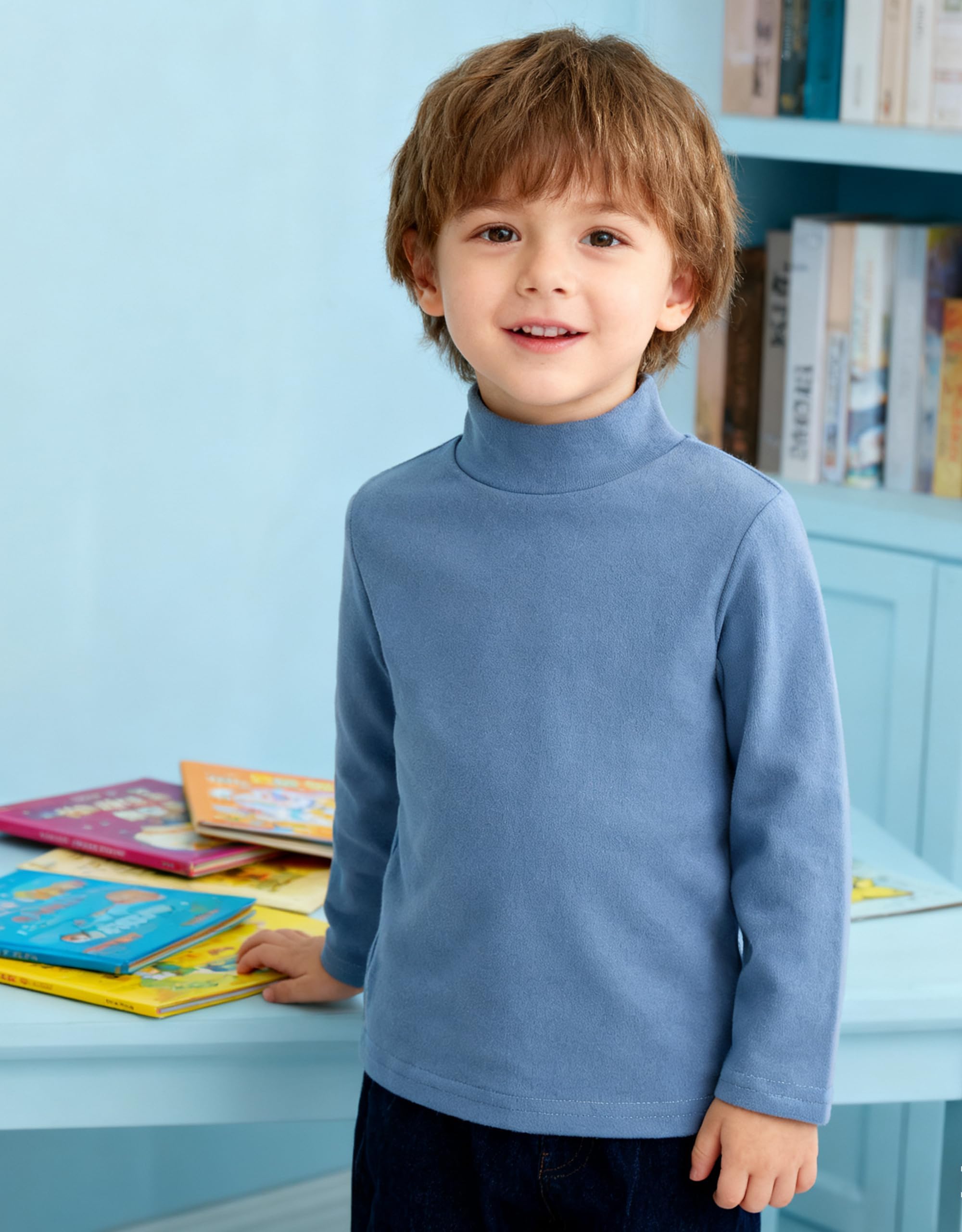 Volunboy Lot de 3 Hauts Col Montant Manches Longues Bébé Enfant (1-6 Ans), Coton Souple sous-Couche Thermique T-Shirt
