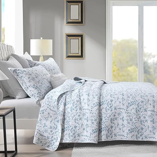 Miniatura 3 de SahSahCasa Juego de edredón tamaño King, juego de edredón 100% algodón, colcha floral reversible ligera para cama King, para todas las estaciones,